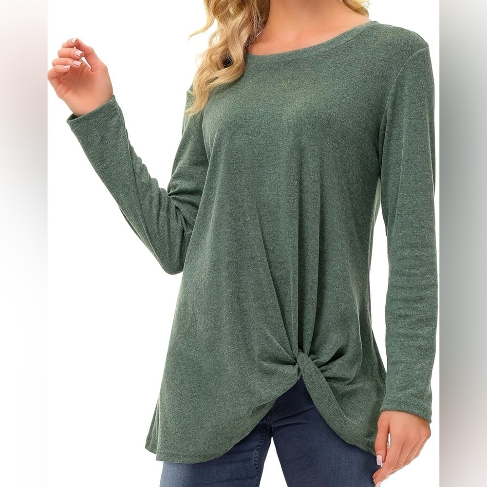 Christopher & Banks | Green Twist Knot Long Sleeve Top